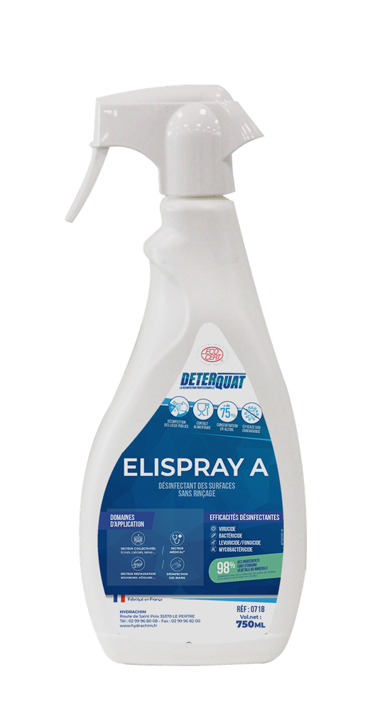 [020406] Elispray A Détergent désinfectant sans rinçage 750ml - ORLAV / Ecocert