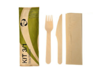 [300032] Kit couverts en bois 3/1 (fourchette / couteau / Serviette) - Carton 250